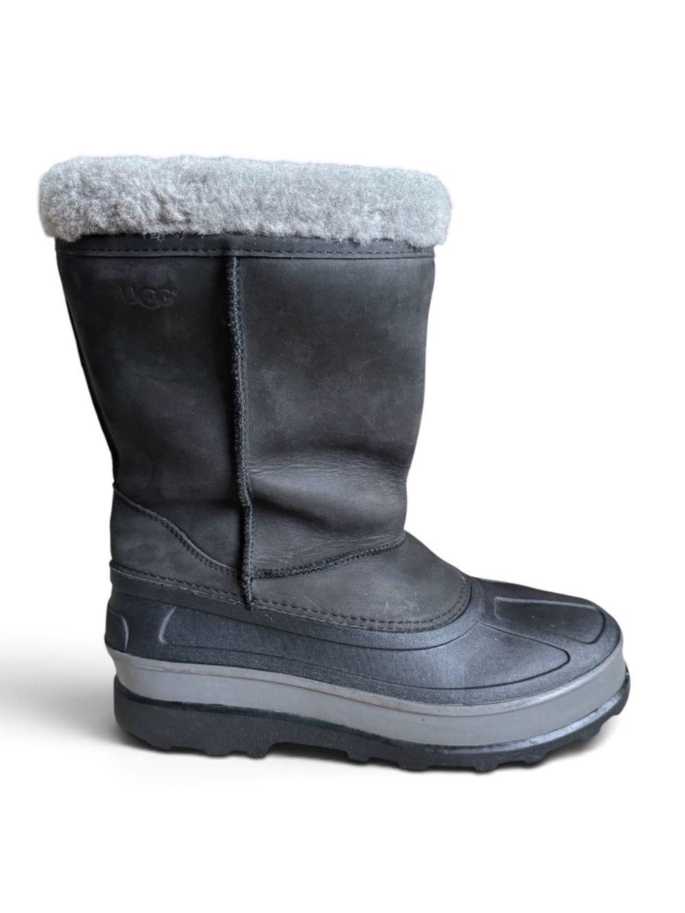 UGG Black Leather Waterproof Shearling Lined Winter Boots Size 9
